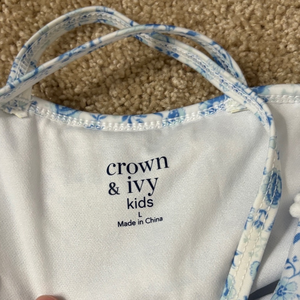 Crown & Ivy Kids White Swimsuit with Blue Floral Trim - Picture 2 of 3